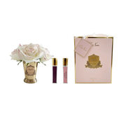 Cote Noire Seven Rose Bouquet in Champagne Metal Vase (Pink Blush) - Beauty Affairs 1