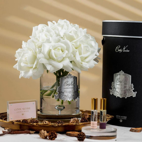 Cote Noire Luxury Grand Bouquet - Ivory White (Silver Badge and Clear Glass) - Beauty Affairs 2